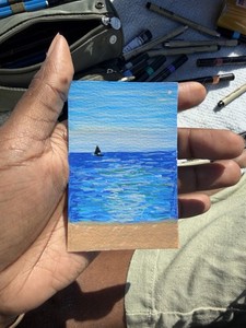Original ACEO Beach inspired “Blue Escape”  Handmade Acrylic Marker