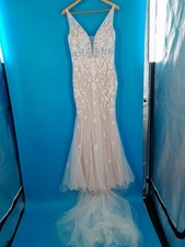 Floral Lace Mermaid Wedding Dress Bodice Nude Lining Tulle Train Size US 12