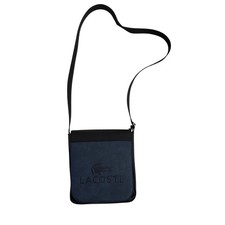 Lacoste Men's Classic Flat Blue Black Leather Crossover Crossbody Bag