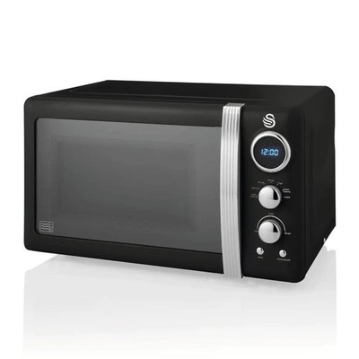 Swan SM22030LBN Retro LED Digital Mikrowelle mit Glas Drehteller, 5 Power