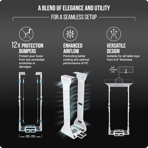 Heavy Duty Under Desk PC Holder – Up to 77 lbs Load Capacity - Adjustable White