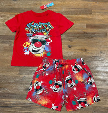 Boys Size 1 red Santa Rules Christmas cotton t-shirt matching shorts TILT NEW 56