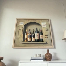 Linens N Things Vintage Wall Art French Country Wine Bottles 17x20 Framed