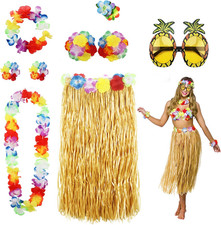 PHOGARY 8 Pack Hula Skirt Costume Kit for Hawaii Luau Party - Colorful-yellow
