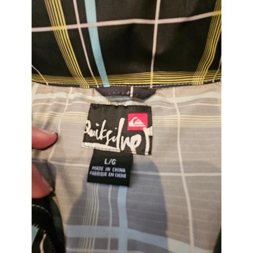 Quiksilver Windbreaker Jacket Mens Large Black Plaid Hooded Full Zip Excellent image 3