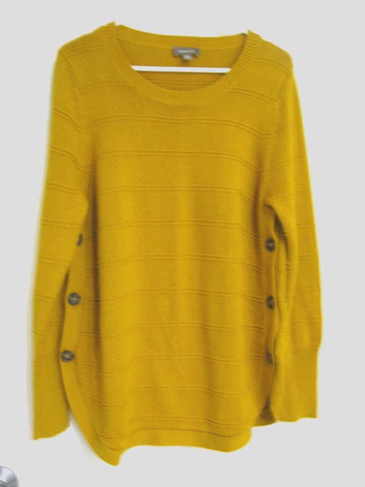 SUSSAN MUSTARD LONG SLEEVE JUMPER WITH CURVED HEM+BUTTONED SIDES SIZE S