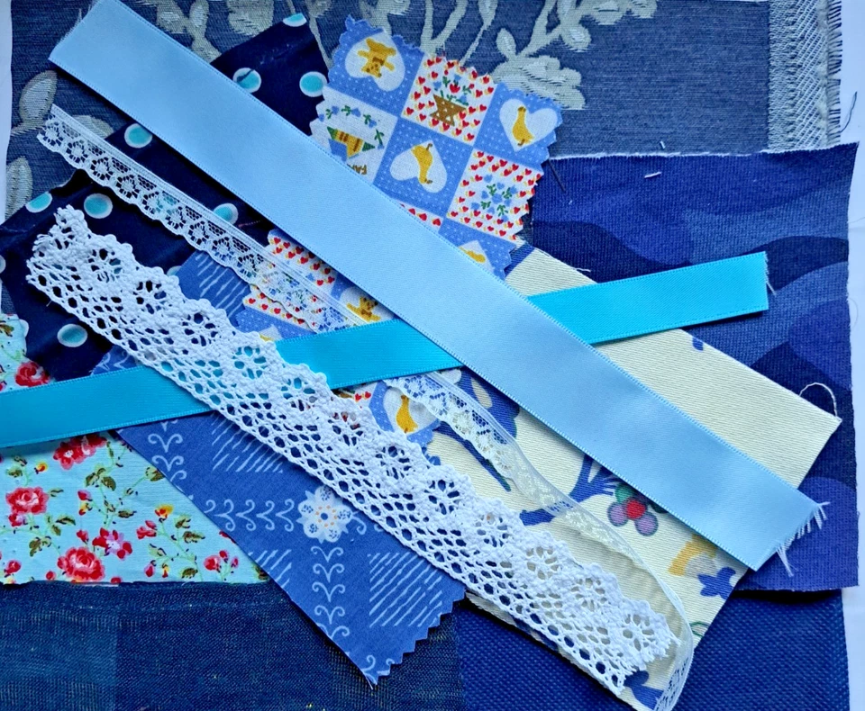 Shades of Blue Fabric Scraps Bundle Slow Stitch Inspirational Kit 60 Pcs Sewing - Image 3 of 4