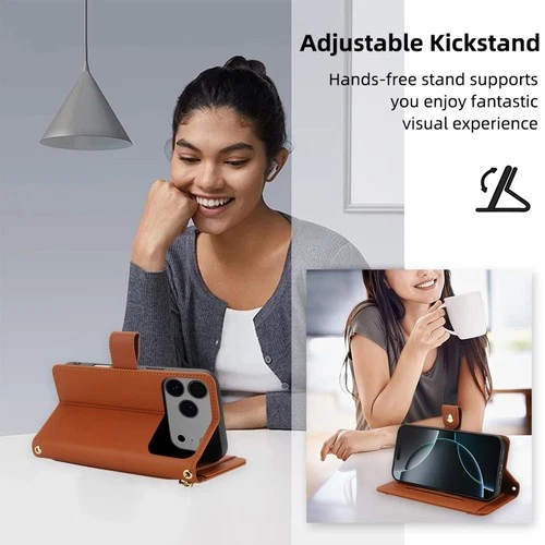 For iPhone 17 17 Pro Max 17 Air Leather Wallet magnetic Flip back case zip Strap - Picture 3 of 15