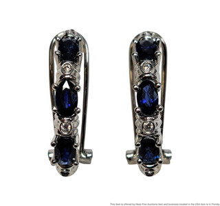 14k White Gold Designer Signed 2.22ctw Fine Diamond Sapphire Earrings