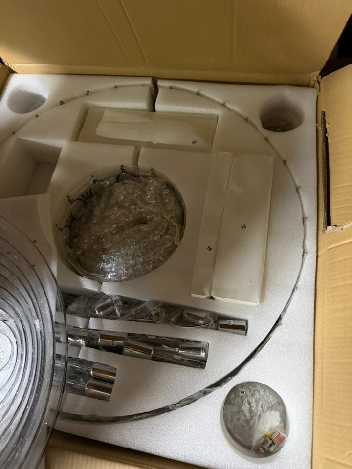 Lámpara de araña KoKo&Yukina 32" moderna de cristal de níquel cepillado - Imperio Francés redonda L Foto 2 de 4