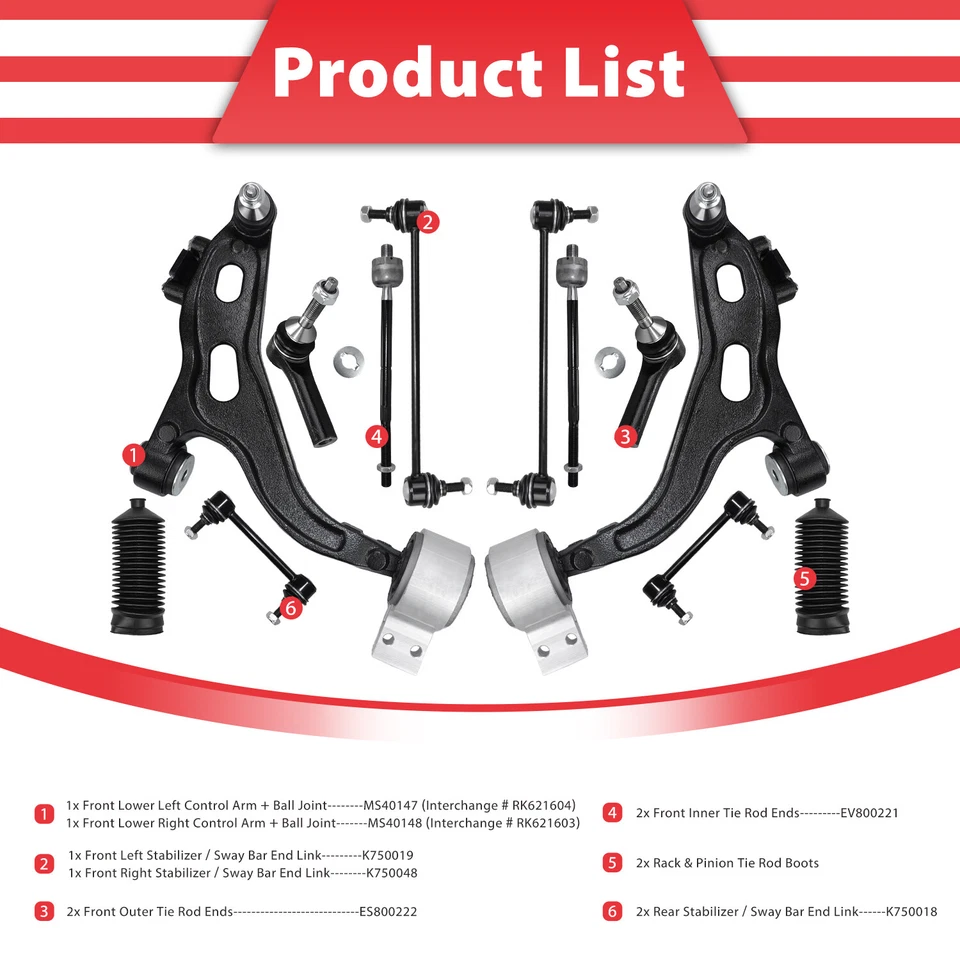 Kit inferior brazo de control delantero 12 piezas para Ford Freestyle Mercury Montego 2005-2007 Foto 3 de 4