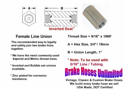 Giunto / Unione Femmina Per Tubi Freno 9/16x18 Filettatura Inversa Per Tubi 3/16 E 1/4 Pollice - BHU510