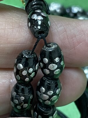 Antique Black Coral -Silver In Lay 99 Worry Beads Islamic Masbaha