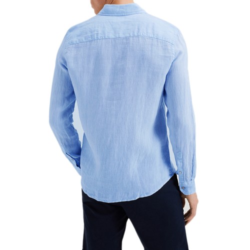 Camicia Uomo Di Lino Casual Slim Fit Manica Lunga Bianca Celeste Blu Verde Veque - Imagen 17 de 52