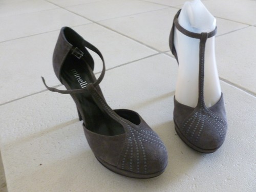 Escarpins LA HALLE En Cuir Gris – Taille 37, Talon Carré, Bon état