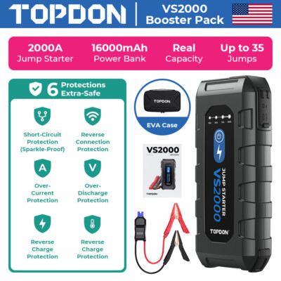 TOPDON VS2000 Jump Starter Car Heavy Duty 2000 Peak Amp Battery Starter Booster