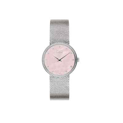 Dior La D de Dior Satine Steel Mesh Pink Dial Diamonds Womens