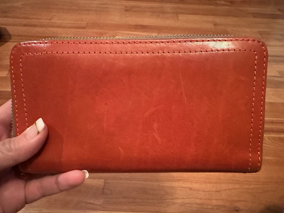 Cartera Cartera Cartera Orla Kiely Rara, Tallo Difícil de Encontrar Cuero Naranja De Colección, Buen Estado Foto 2 de 4