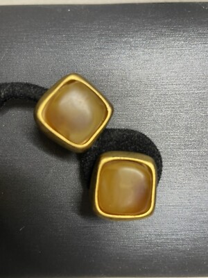 Norma Jean Designs Amber & Brushed Gold Clip On Earrings Vintage 1980 s NJD