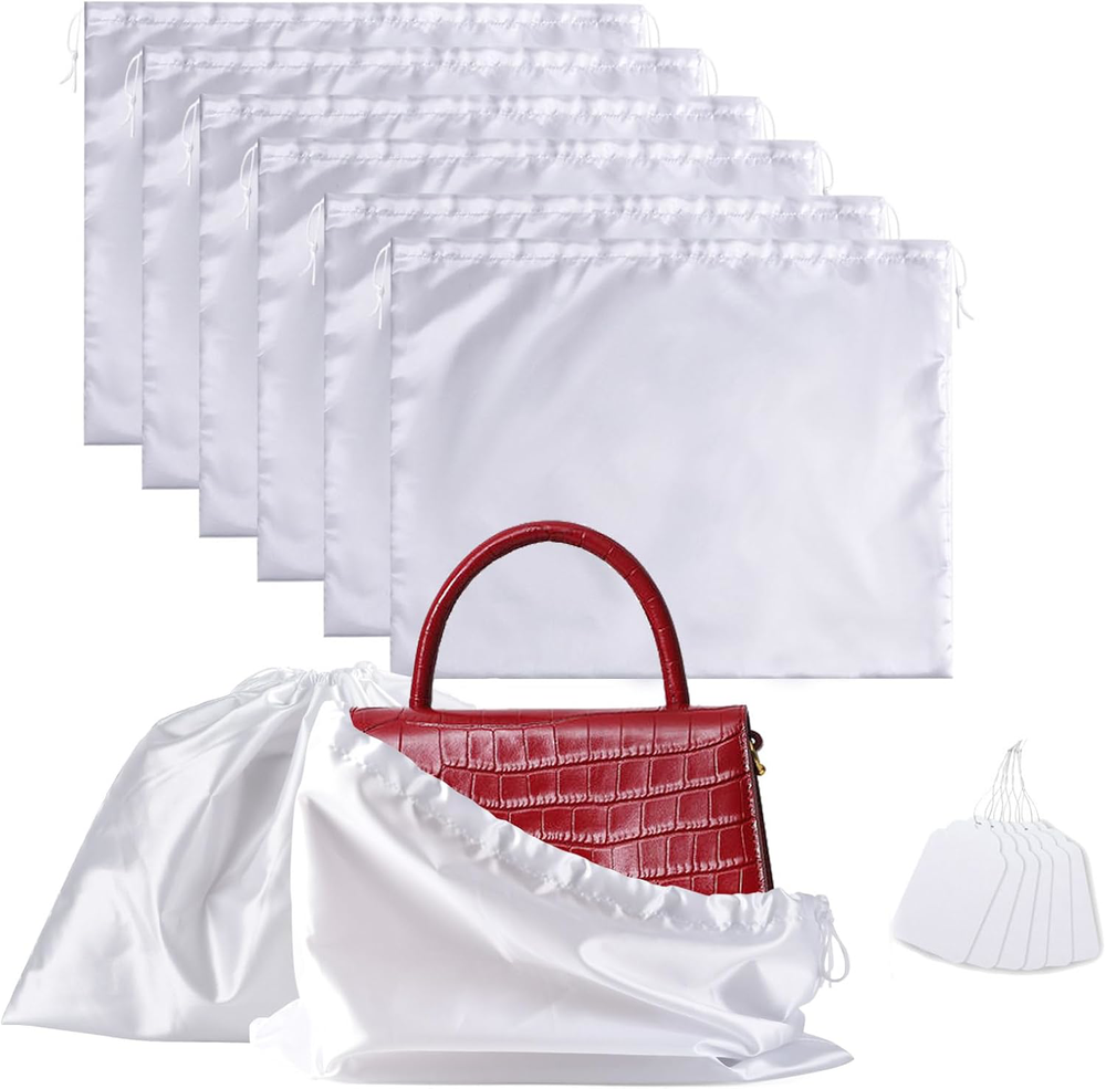 6 Pack Dust Bags for Handbags, Purse Dust Bags with Drawstring, Large Silk Dust