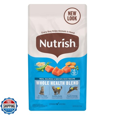 Nutrish Real Salmon and Brown Rice Recipe Dry Cat Food, 6 lb. Bag, Packaging 