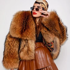New Full Pelt Women Real Raccoon Fur Coats Natural Fur Huge Shawl Collar Jackets
