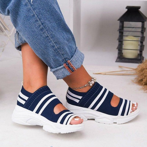 Sandali donna tessuto elasticizzato slip on scavati fondo spesso scarpe casual estive - Foto 9 di 16