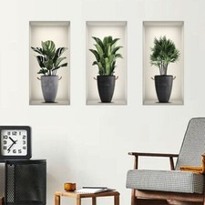 3 Sheets Green Plant Potted Plant Wall Sticker 3D False Window Wall Dec ZS