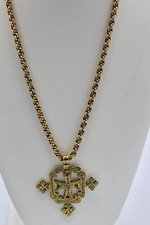 Ethiopian Coptic Cross Pendant Necklace Gold Tone 24" N635