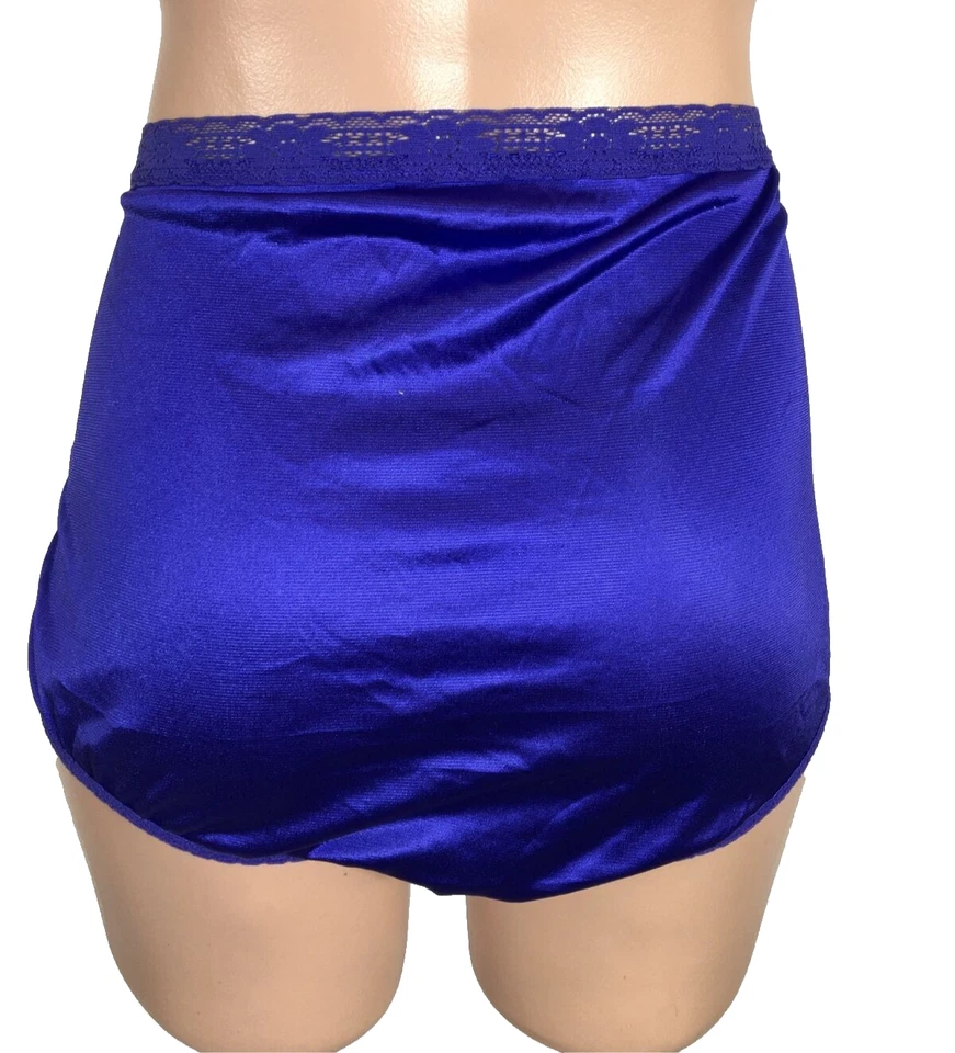 BRAGAS CHAMPIÑÓN REFUERZO ABUELA VINTAGE AÑOS 80 NYLON Royal Purple encaje transparente 7 nuevas Foto 2 de 4