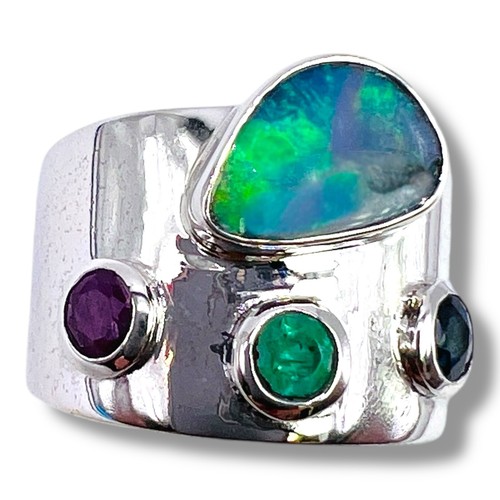 Anillo Banda Plata Esterlina 925 Esmeralda Zafiro Rubí Ópalo Natural 8 - Imagen 9 de 15