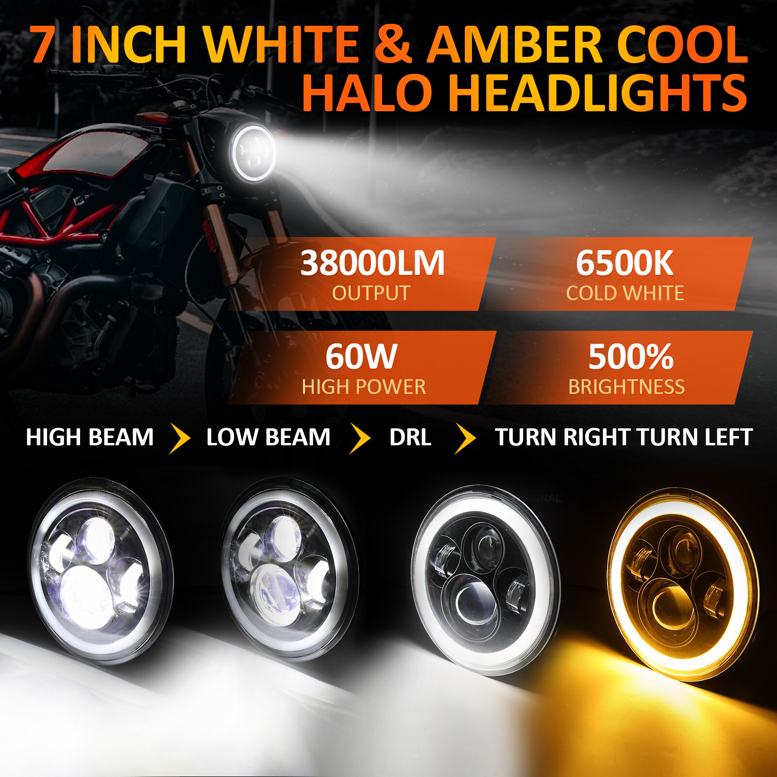 7Inch LED Headlight For Honda CB650 750 900 GL1000 GL1100 HiLo Turn ...