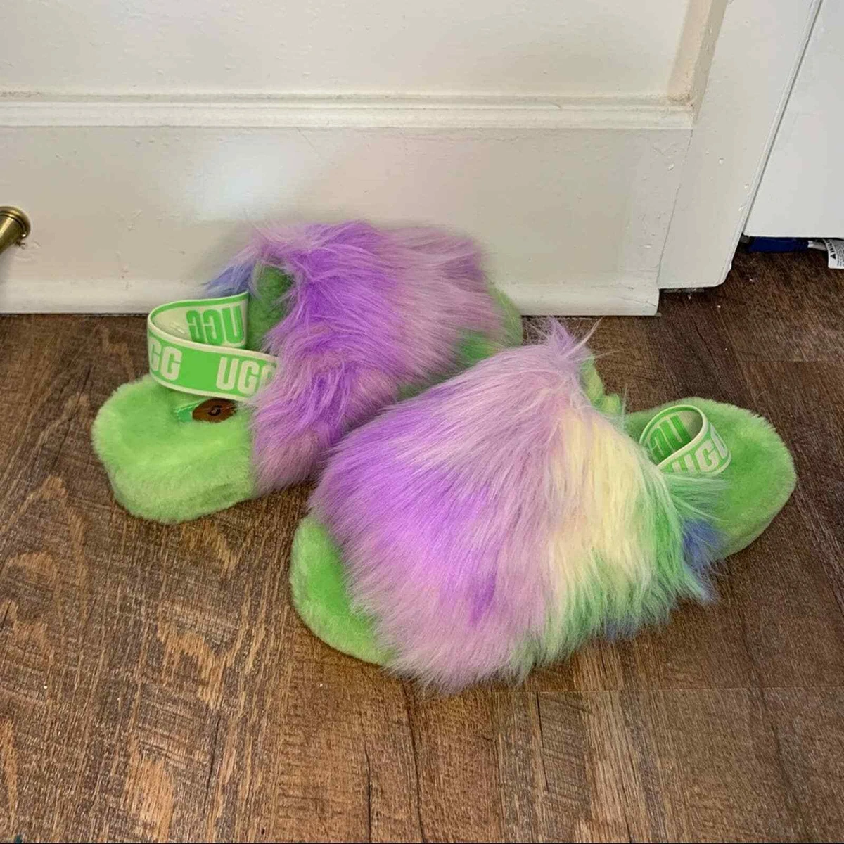 Purple fuzzy slides shop