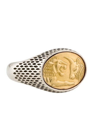 DAVID YURMMAN STERLING SILVER925 & 22K YELLOW GOLD PETRVS LION & GOAT RING - Picture 5 of 9