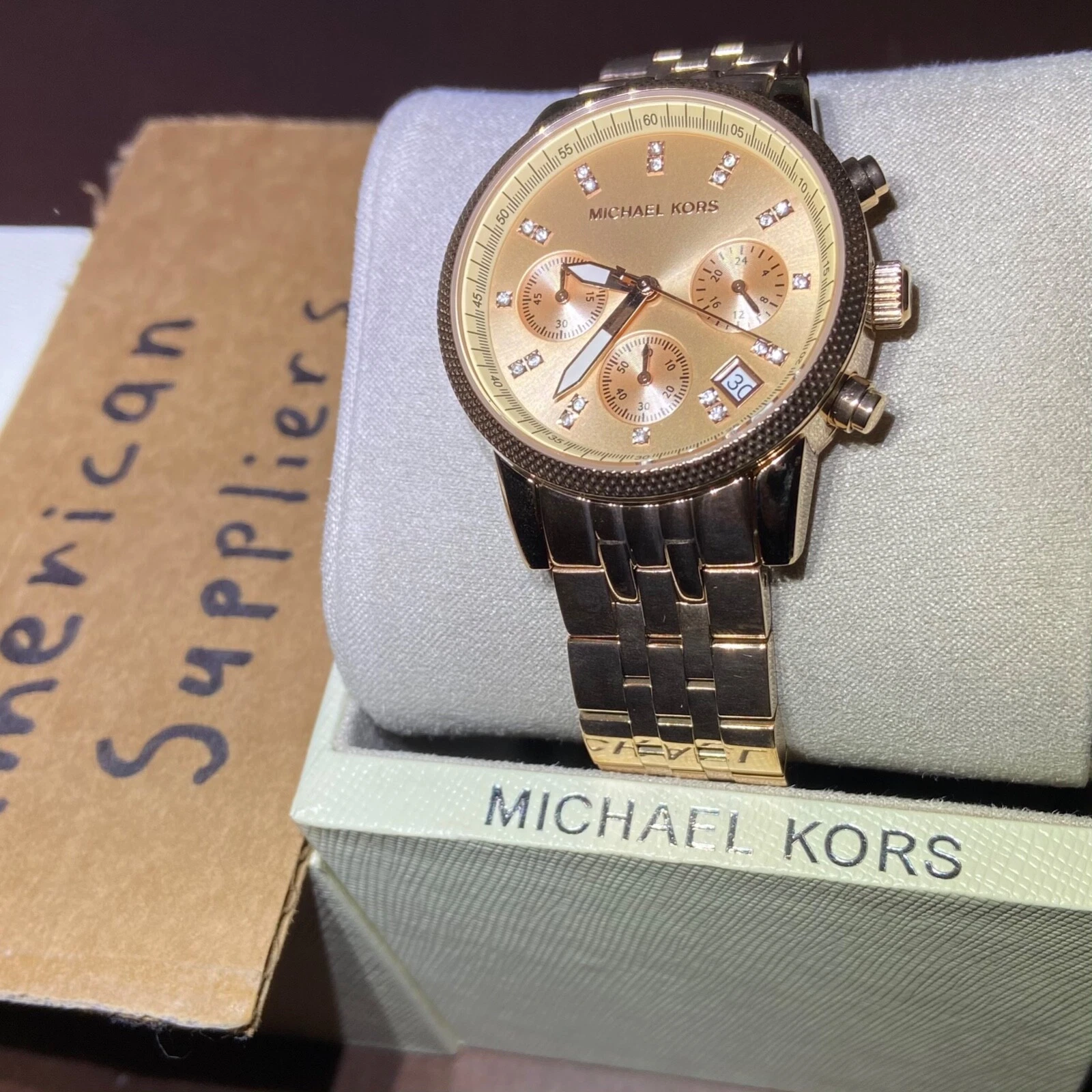 Orologio Michael Kors Ritz Cronografo Cinturino Acciaio Oro Rosa Con Gemme MK6077