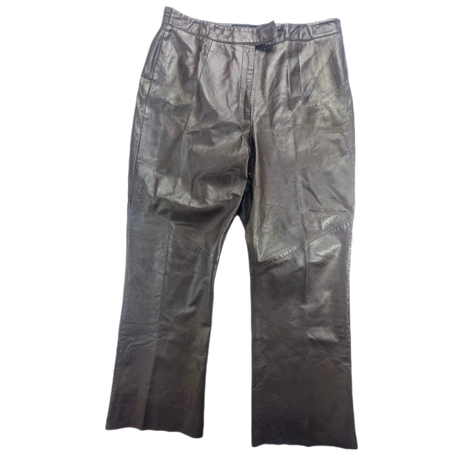 Margaret Godfrey Leather Pants Size 16 90s Brown High-Rise Straight Leg Flaw