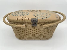 Woven Wicker Sewing Basket Storage Box Floral EXCELLENT CONDITION 14”