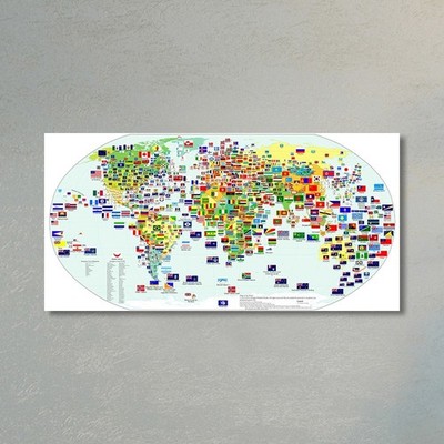 The World Map With Flags Poster Canvas Art Prints Large 48''