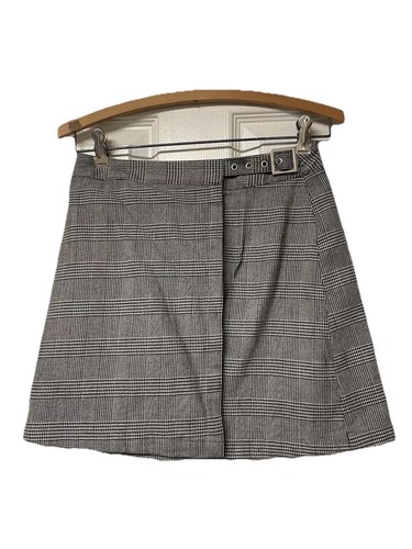 John Galt Brandy Melville Plaid Buckle Mini Skirt One Size XS/S Black Faux Wrap