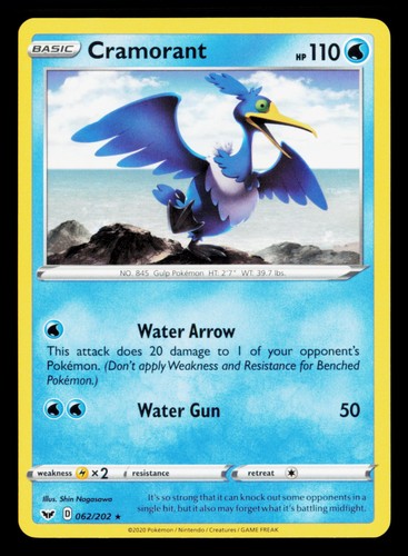 Cramorant 062/202 Rare SWSH01: Sword & Shield Base Set Pokemon Near Mint