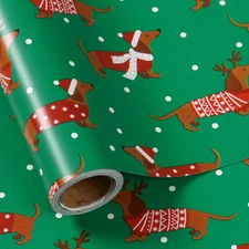 Christmas Dachshund Wrapping Paper Mini Roll, Dachshund Dressed in Fe