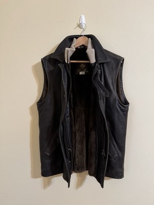 Loro Piana Leather Vest Castorino Nutria Fur Lined Dark Brown Large