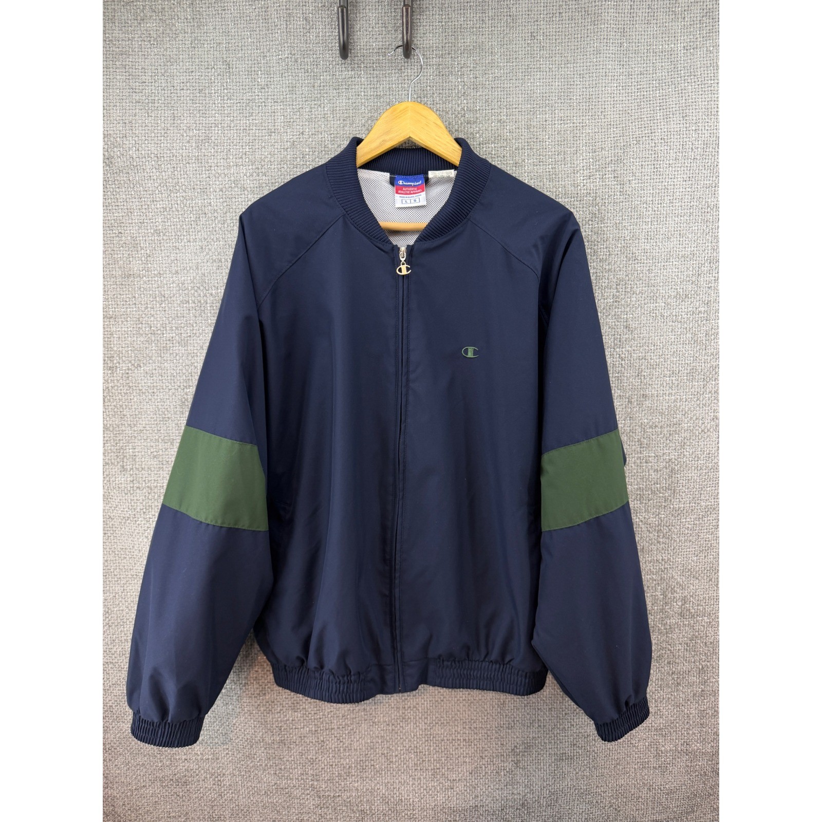 Vintage 90's Champion Mens Large Blue Green Mesh Lined Zip Windbreaker Jacket