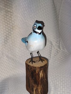 Blue Jay Bird original wood carving