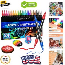 24 Colors Acrylic Paint Pens, Dual Tip Acrylic Paint Markers with Brush Tip a...