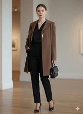 Women's Coat Night Studio New York Size 14 Brown Long Sleeve