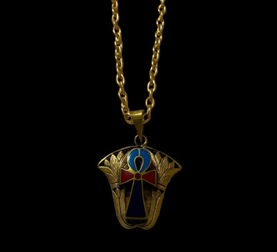 Seltener Lotusblüten Anhänger mit Ankh Schlüssel Made in Egypt, handgefertigter ägyptischer Schmuck