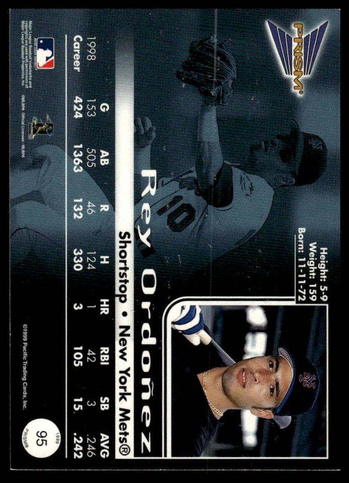 1999 Pacific Prism #95 Rey Ordonez Holographic Gold #/480 - Image 2 of 2