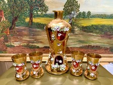 Heavy Gold Moser Style Bohemian Decenter & Glass