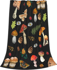 Mushroom Throw Flannel Blanket for Women, All Seasons Soft Fuzzy Fleece Blanket,